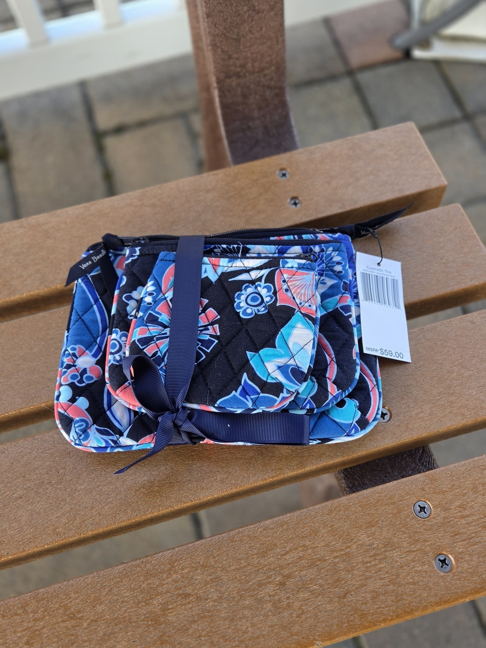Vera Bradley Black Cosmetic Bag with Blue and Coral Floral Pattern
